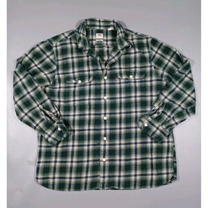 Levis Shirt Mens L Green Blue Cream Plaid Button Up Workshirt Relaxed‎ Fit